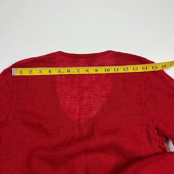 Flax Button Front Tunic Swing Top Red Linen Long Sleeve Lagenlook Womens Small - Picture 14 of 14